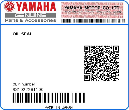 Product image: Yamaha - 931022281100 - OIL SEAL  0