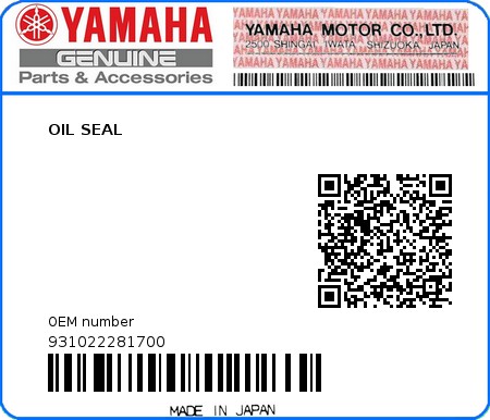 Product image: Yamaha - 931022281700 - OIL SEAL  0