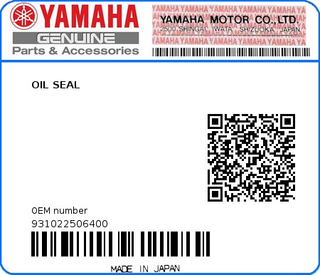 Product image: Yamaha - 931022506400 - OIL SEAL   0