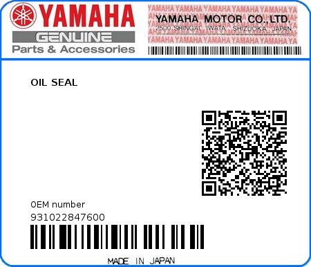 Product image: Yamaha - 931022847600 - OIL SEAL  0