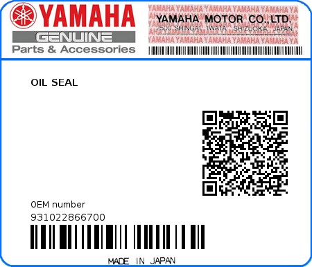 Product image: Yamaha - 931022866700 - OIL SEAL  0