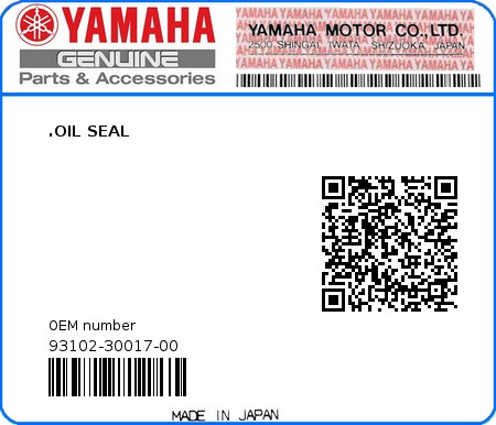 Product image: Yamaha - 93102-30017-00 - .OIL SEAL  0