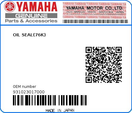 Product image: Yamaha - 931023017000 - OIL SEAL(76K)  0