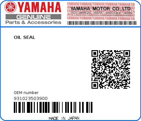 Product image: Yamaha - 931023503900 - OIL SEAL  0