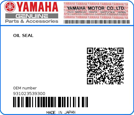 Product image: Yamaha - 931023539300 - OIL SEAL   0