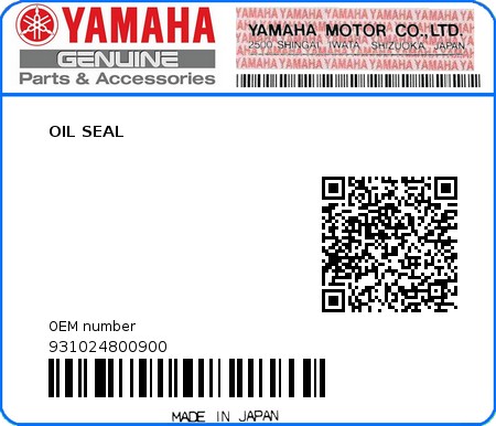Product image: Yamaha - 931024800900 - OIL SEAL  0