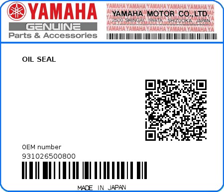Product image: Yamaha - 931026500800 - OIL SEAL  0