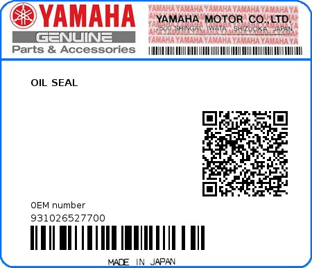 Product image: Yamaha - 931026527700 - OIL SEAL   0