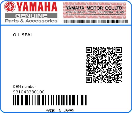 Product image: Yamaha - 931043380100 - OIL SEAL  0