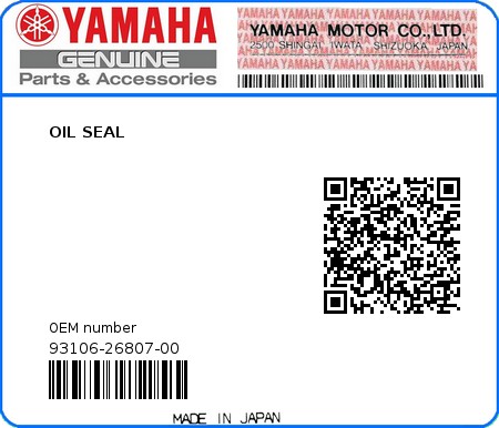 Product image: Yamaha - 93106-26807-00 - OIL SEAL  0