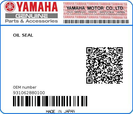 Product image: Yamaha - 931062880100 - OIL SEAL  0