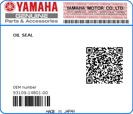 Product image: Yamaha - 93109-14801-00 - OIL SEAL  0