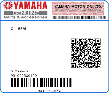 Product image: Yamaha - 931092500100 - OIL SEAL  0