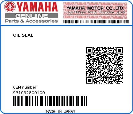 Product image: Yamaha - 931092800100 - OIL SEAL  0