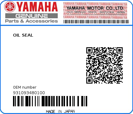 Product image: Yamaha - 931093480100 - OIL SEAL  0