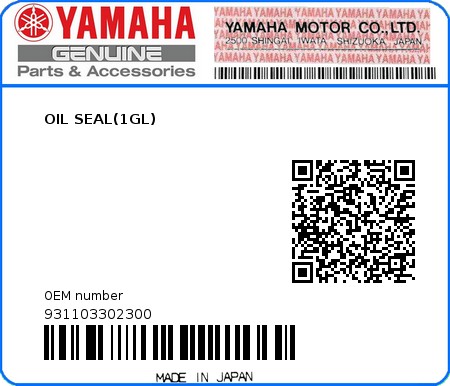 Product image: Yamaha - 931103302300 - OIL SEAL(1GL)  0