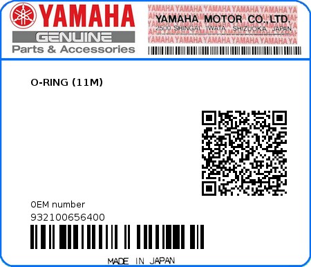 Product image: Yamaha - 932100656400 - O-RING (11M)  0