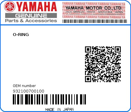 Product image: Yamaha - 932100700100 - O-RING  0