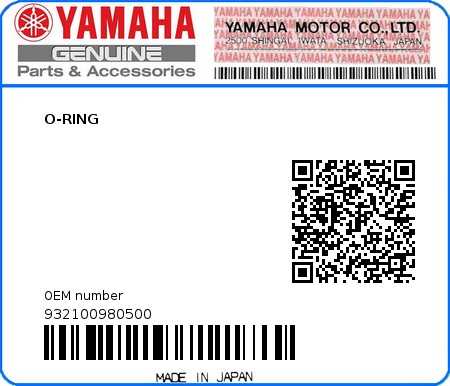 Product image: Yamaha - 932100980500 - O-RING  0