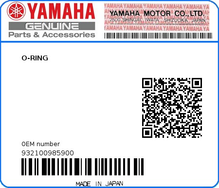 Product image: Yamaha - 932100985900 - O-RING  0
