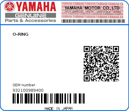 Product image: Yamaha - 932100989400 - O-RING  0