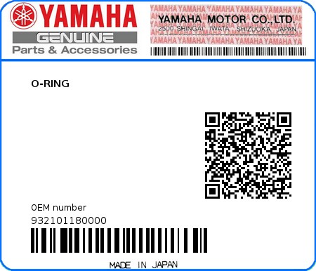 Product image: Yamaha - 932101180000 - O-RING  0
