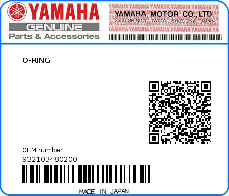 Product image: Yamaha - 932103480200 - O-RING  0
