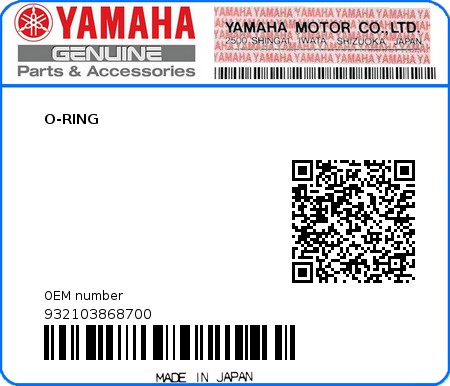 Product image: Yamaha - 932103868700 - O-RING  0