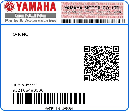 Product image: Yamaha - 932106480000 - O-RING  0
