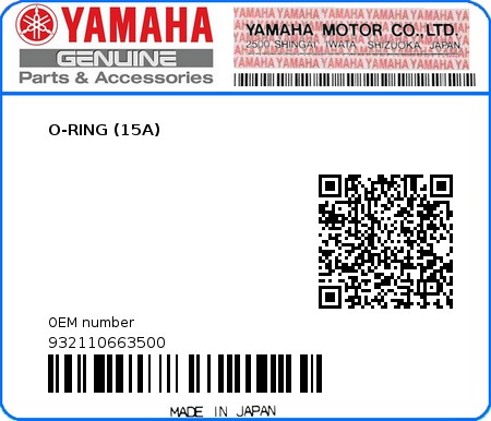 Product image: Yamaha - 932110663500 - O-RING (15A)  0