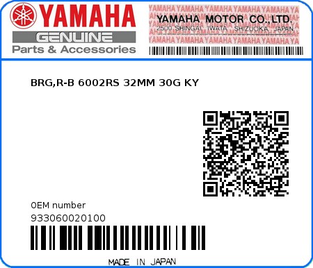 Product image: Yamaha - 933060020100 - BRG,R-B 6002RS 32MM 30G KY  0