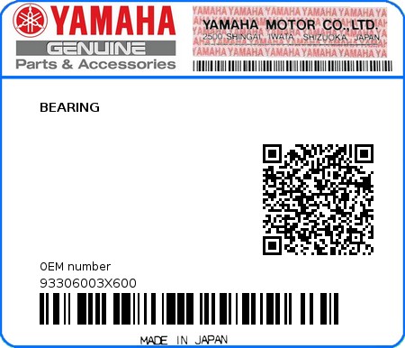 Product image: Yamaha - 93306003X600 - BEARING  0