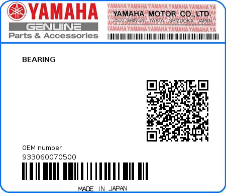 Product image: Yamaha - 933060070500 - BEARING  0