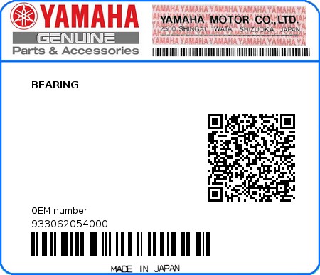 Product image: Yamaha - 933062054000 - BEARING  0