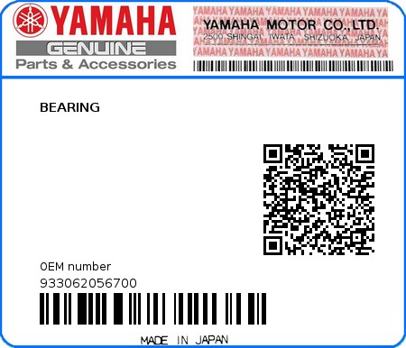 Product image: Yamaha - 933062056700 - BEARING  0