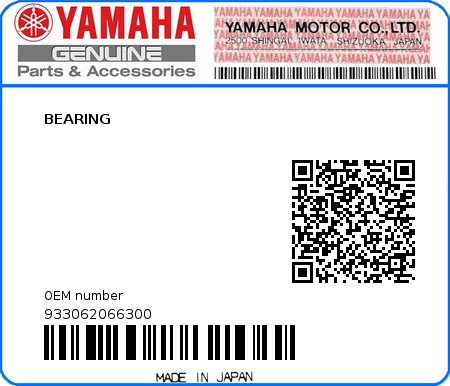 Product image: Yamaha - 933062066300 - BEARING  0