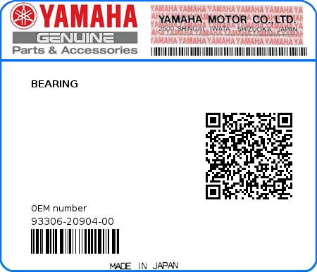 Product image: Yamaha - 93306-20904-00 - BEARING  0