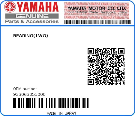 Product image: Yamaha - 933063055000 - BEARING(1WG)  0