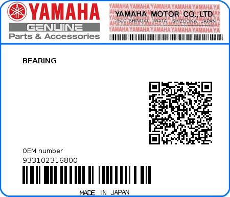 Product image: Yamaha - 933102316800 - BEARING  0