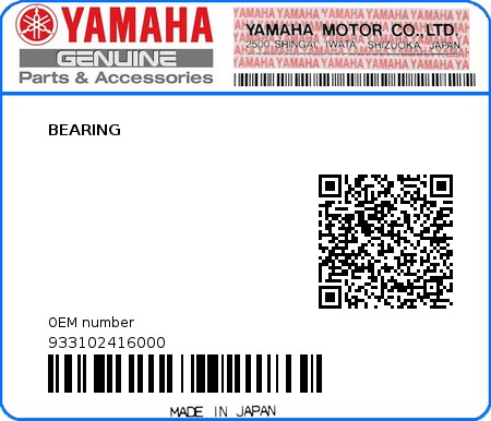 Product image: Yamaha - 933102416000 - BEARING  0