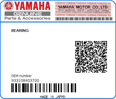 Product image: Yamaha - 933108403700 - BEARING  0