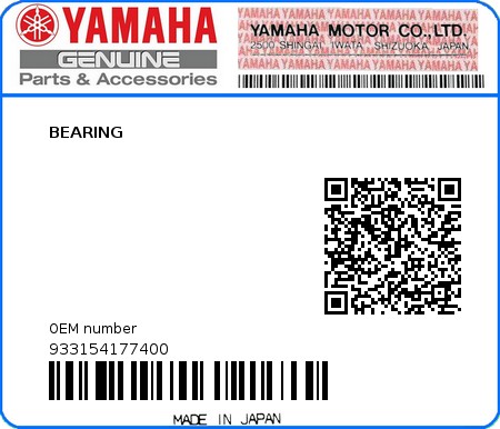 Product image: Yamaha - 933154177400 - BEARING  0