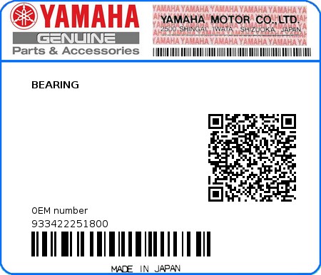 Product image: Yamaha - 933422251800 - BEARING   0