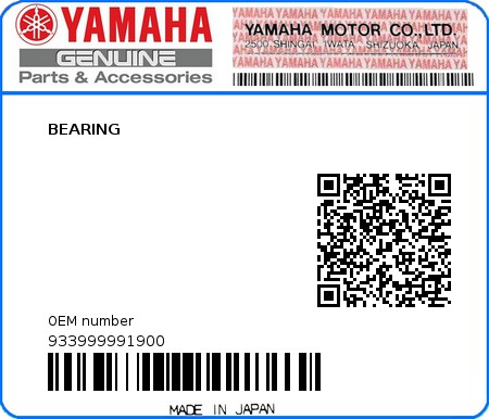Product image: Yamaha - 933999991900 - BEARING   0