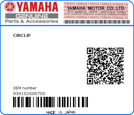 Product image: Yamaha - 934102606700 - CIRCLIP  0