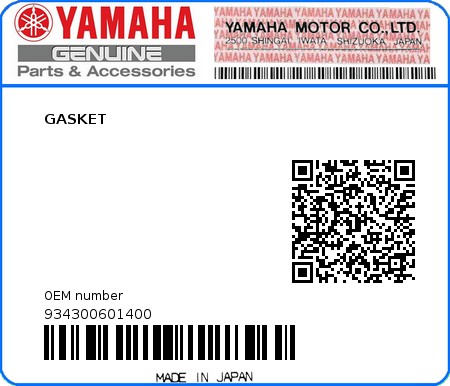 Product image: Yamaha - 934300601400 - GASKET   0