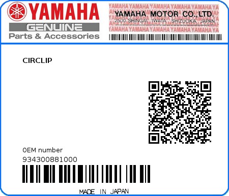 Product image: Yamaha - 934300881000 - CIRCLIP  0
