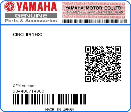 Product image: Yamaha - 934400714900 - CIRCLIP(1HX)  0