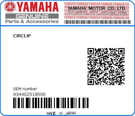 Product image: Yamaha - 934402518500 - CIRCLIP  0