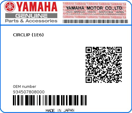 Product image: Yamaha - 934507808000 - CIRCLIP (1E6)  0